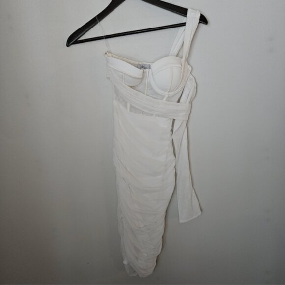 Oh Polly Dress Corset White Bodycon 4957 Batch A One Sleeve Size 0 Bridal Bach - Picture 16 of 16